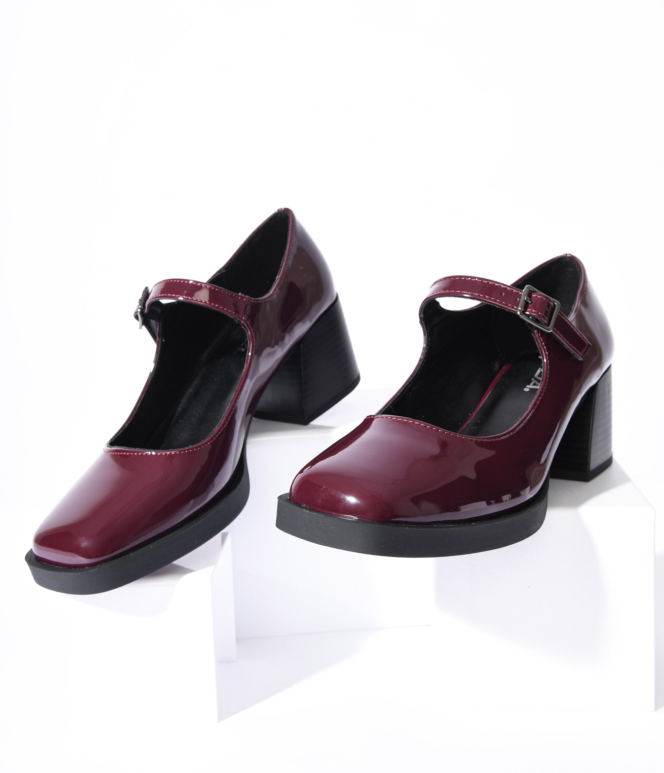 

Burgundy Patent Leatherette Mary Jane Heels