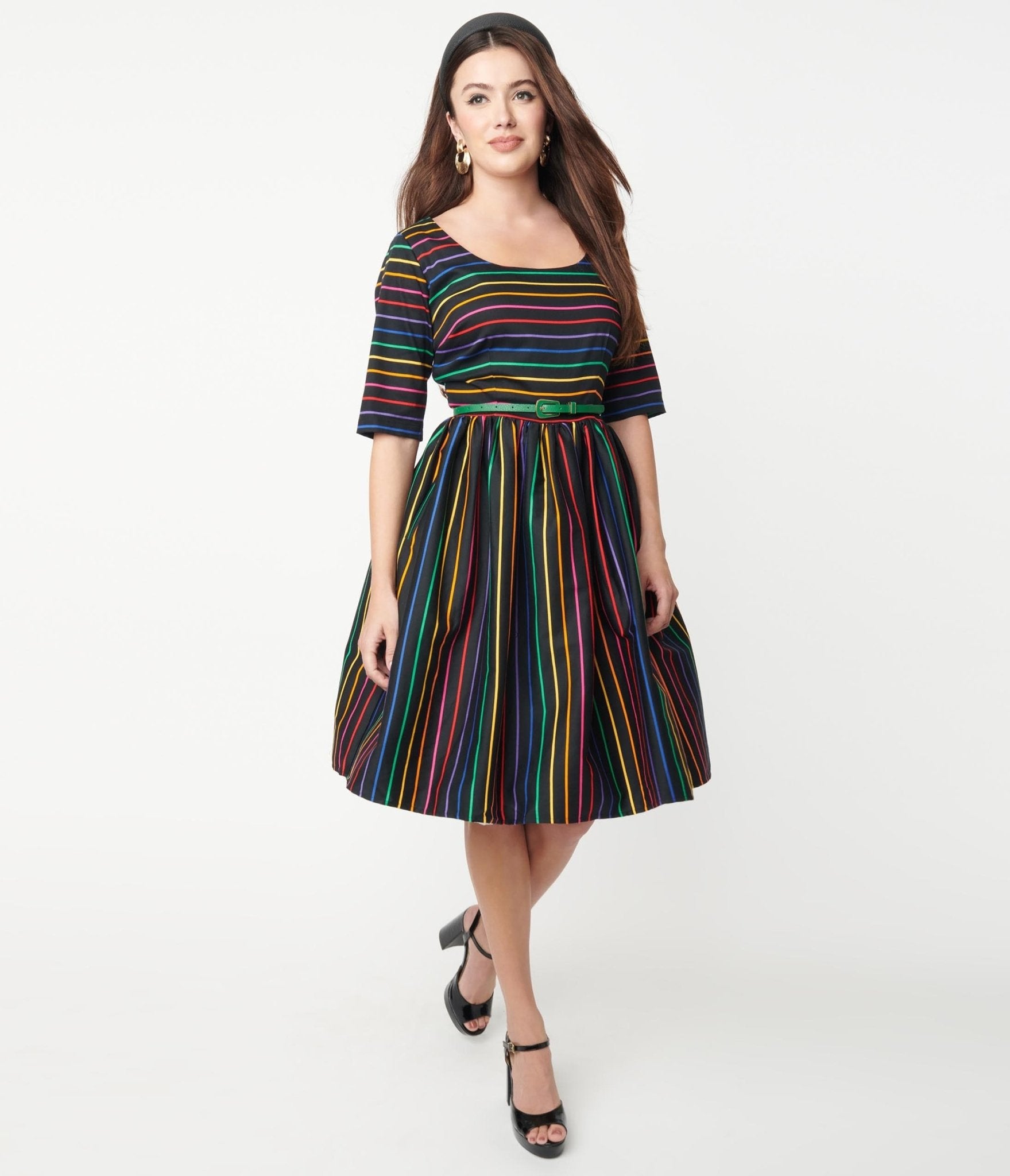 

Collectif Black & Rainbow Stripe Amber Lea Swing Dress