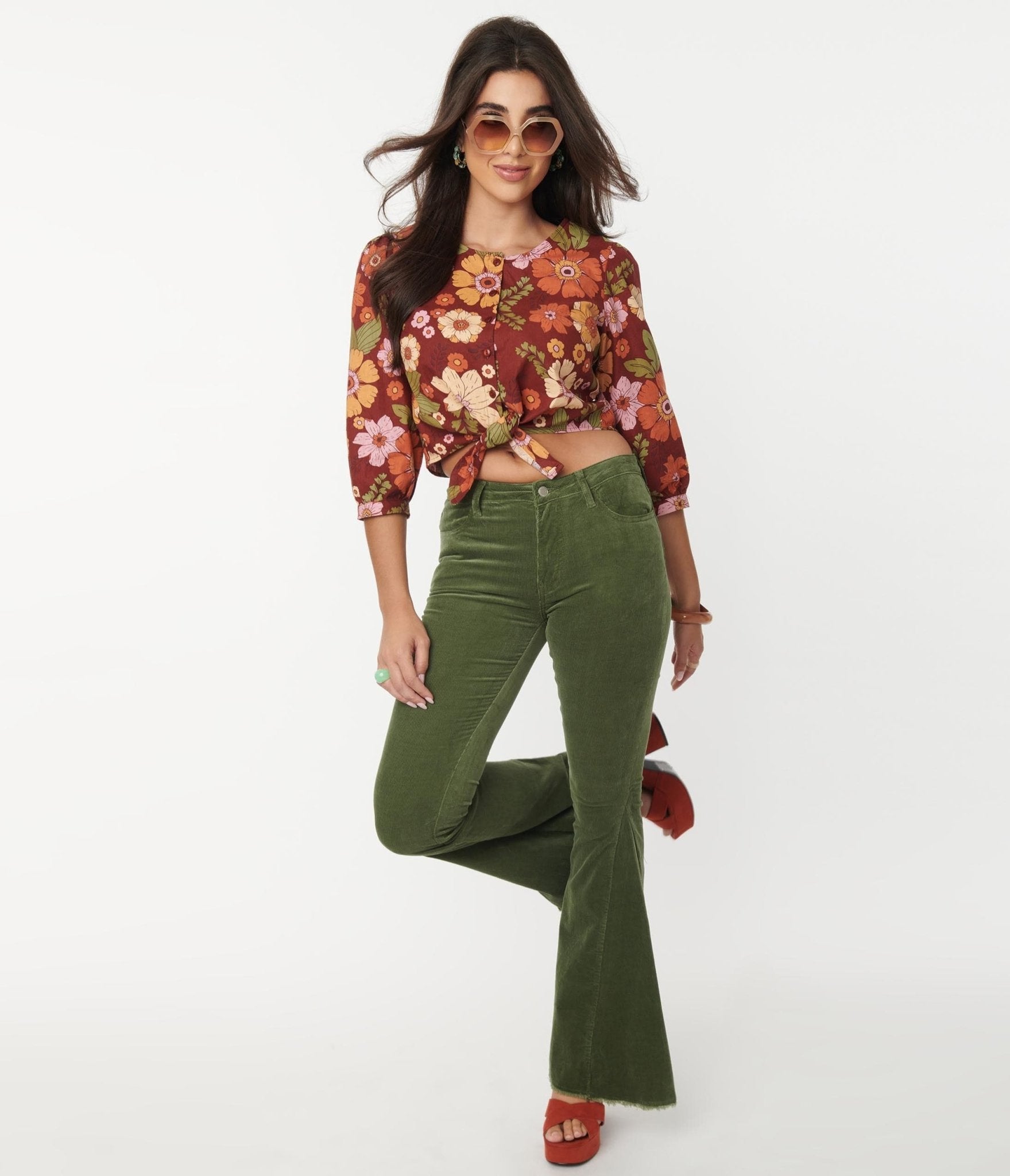 

1970S Olive Green Corduroy Flare Pants