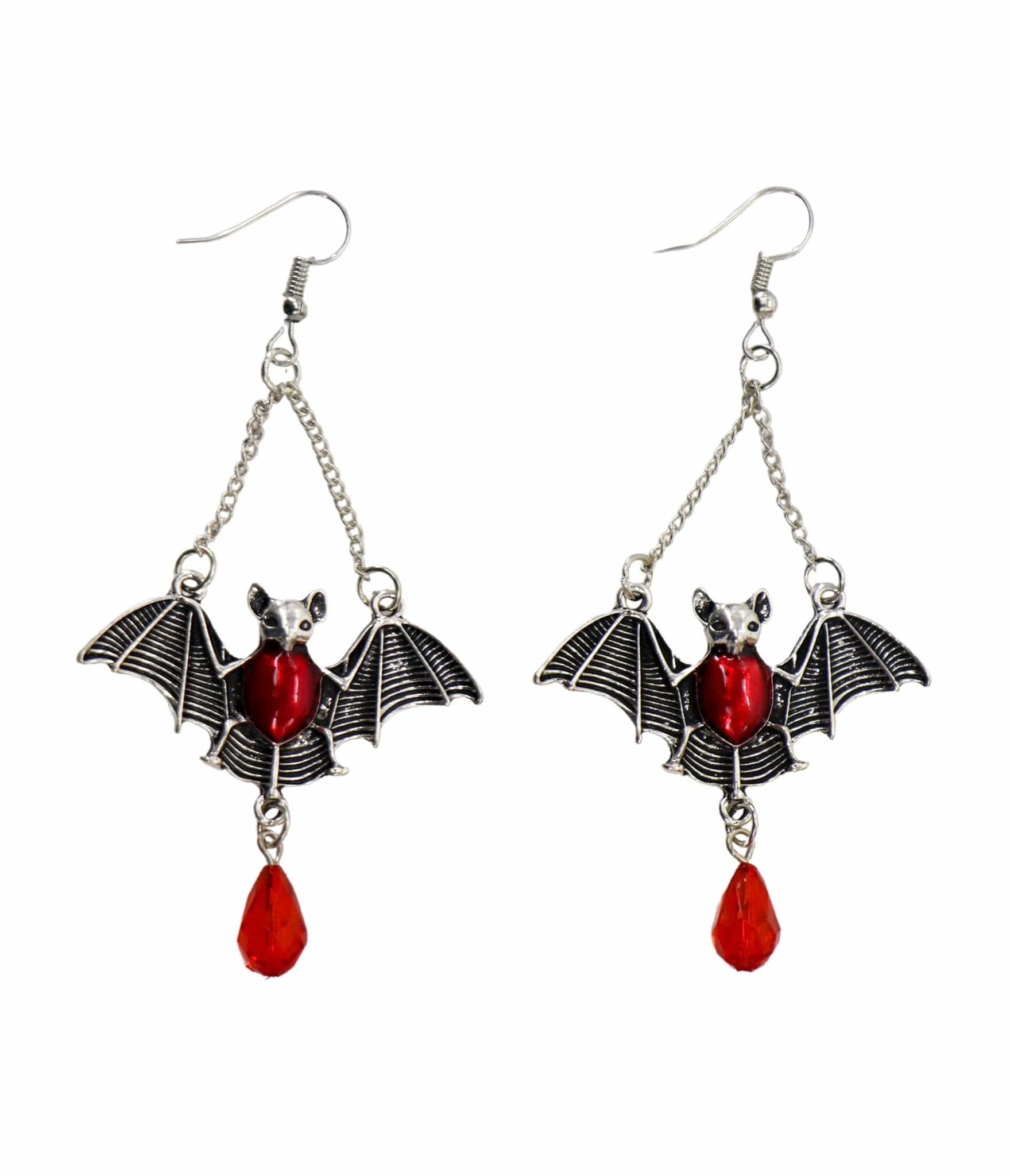 

Silver & Red Gem Bat Dangle Earrings