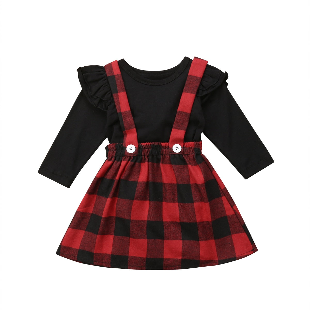 Buffalo Plaid Suspender Skirt Set 