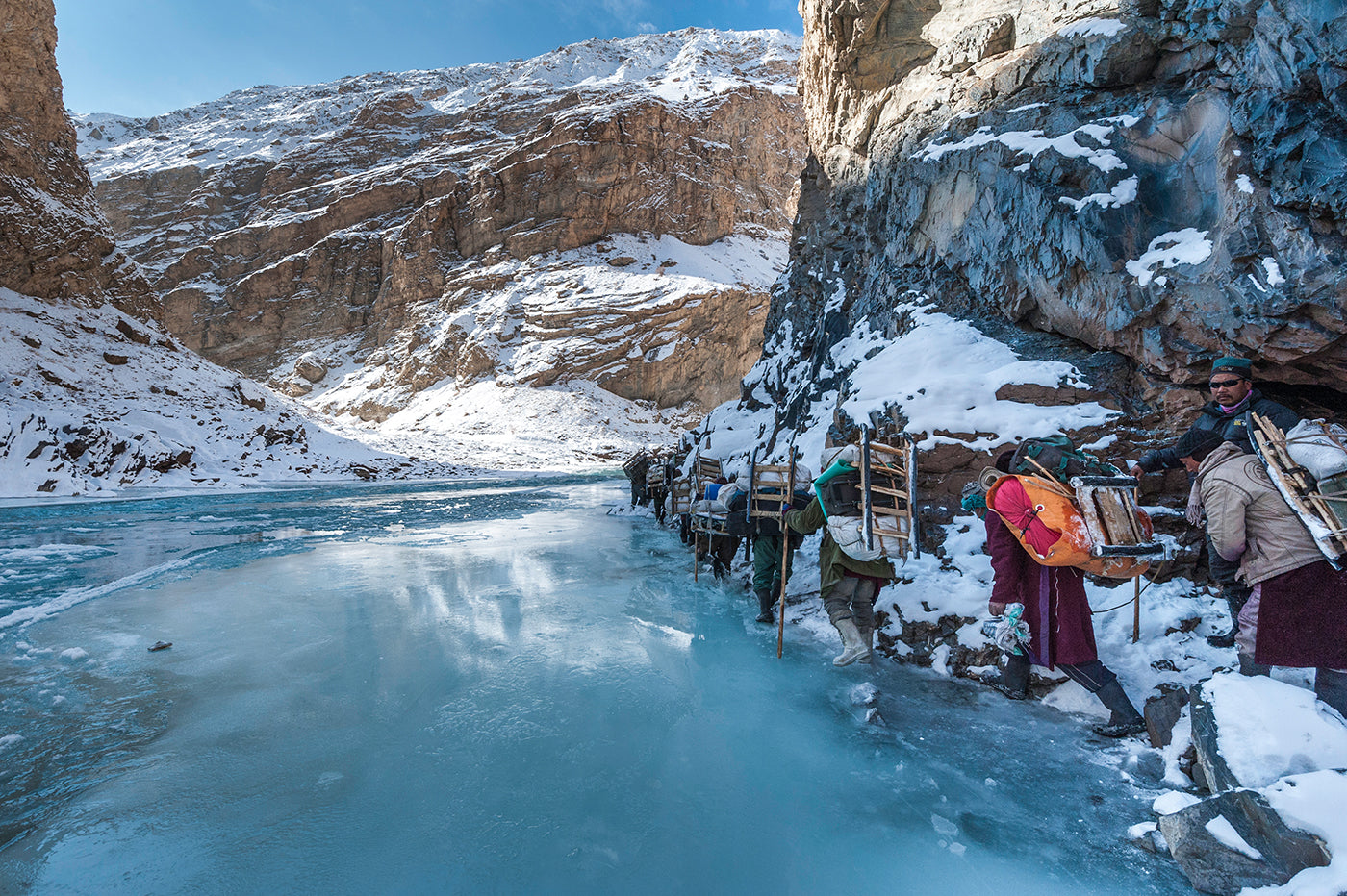 People hiking on the Chadar Trek along the frozen Zanskar River in northern India. (Photo: Manish Lakhani)