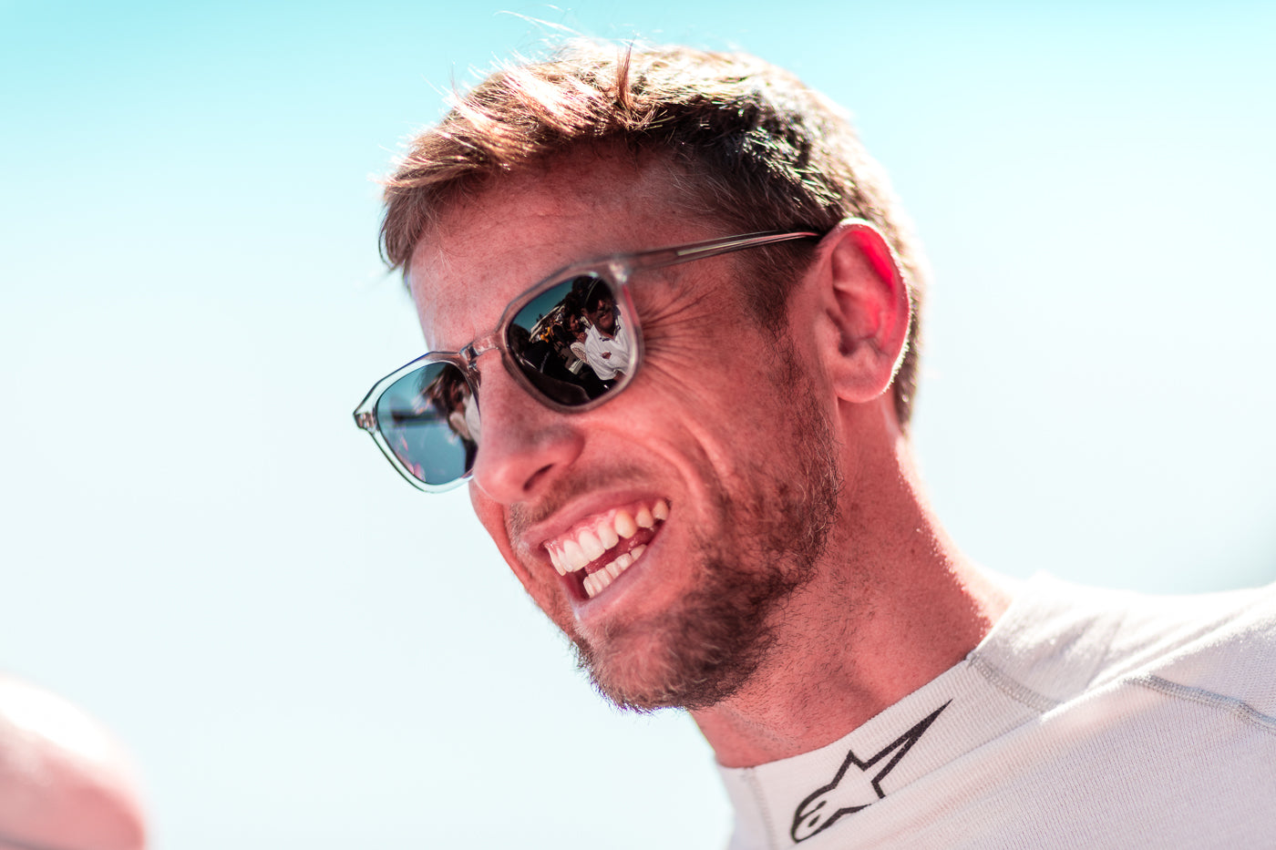 Former Formula 1 driver Jenson Button posing with sunglasses at the Goodwood Festival of Speed. (Photo: Alex Lawrence – The White Wall 2018)