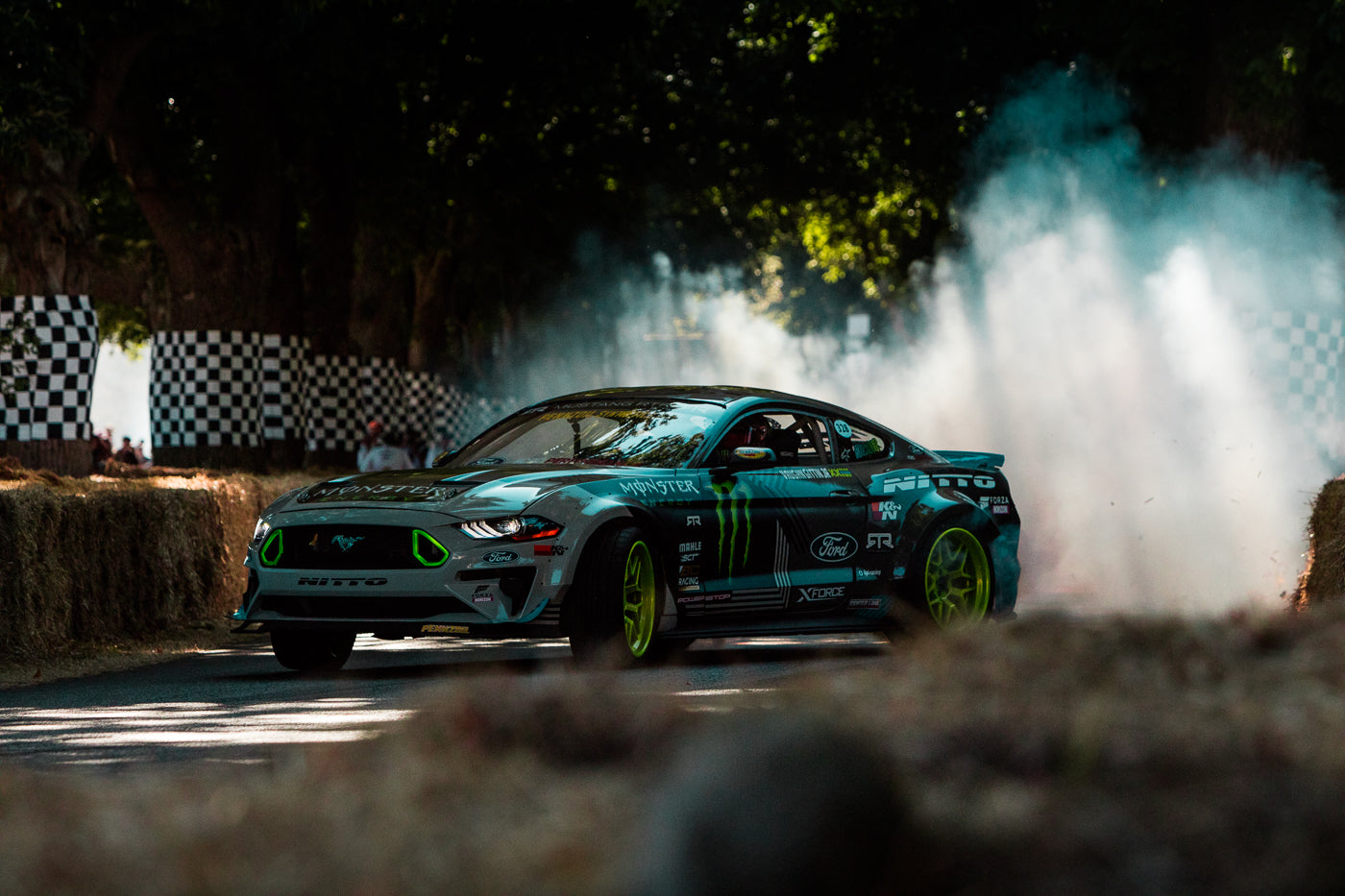 A Mustang RTR is oversteered by Vaughn Gittin Jr. showcasing drifting at the Goodwood Festival of Speed. (Photo: Alex Lawrence – The White Wall 2018)