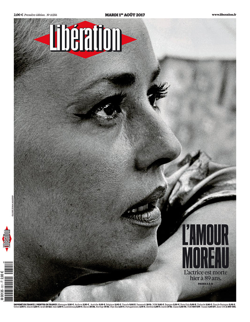 French actress Jeanne Moreau on the cover of newspaper Libération on the occasion of her death in 2017. (Photo: Libération)
