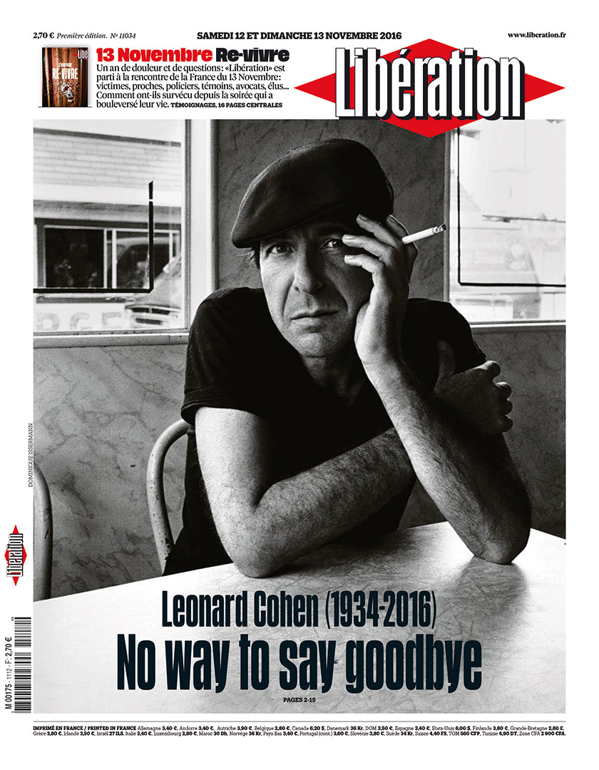 Singer Leonard Cohen on the cover of French newspaper Libération on the occasion of his death in 2016. (Photo: Libération)