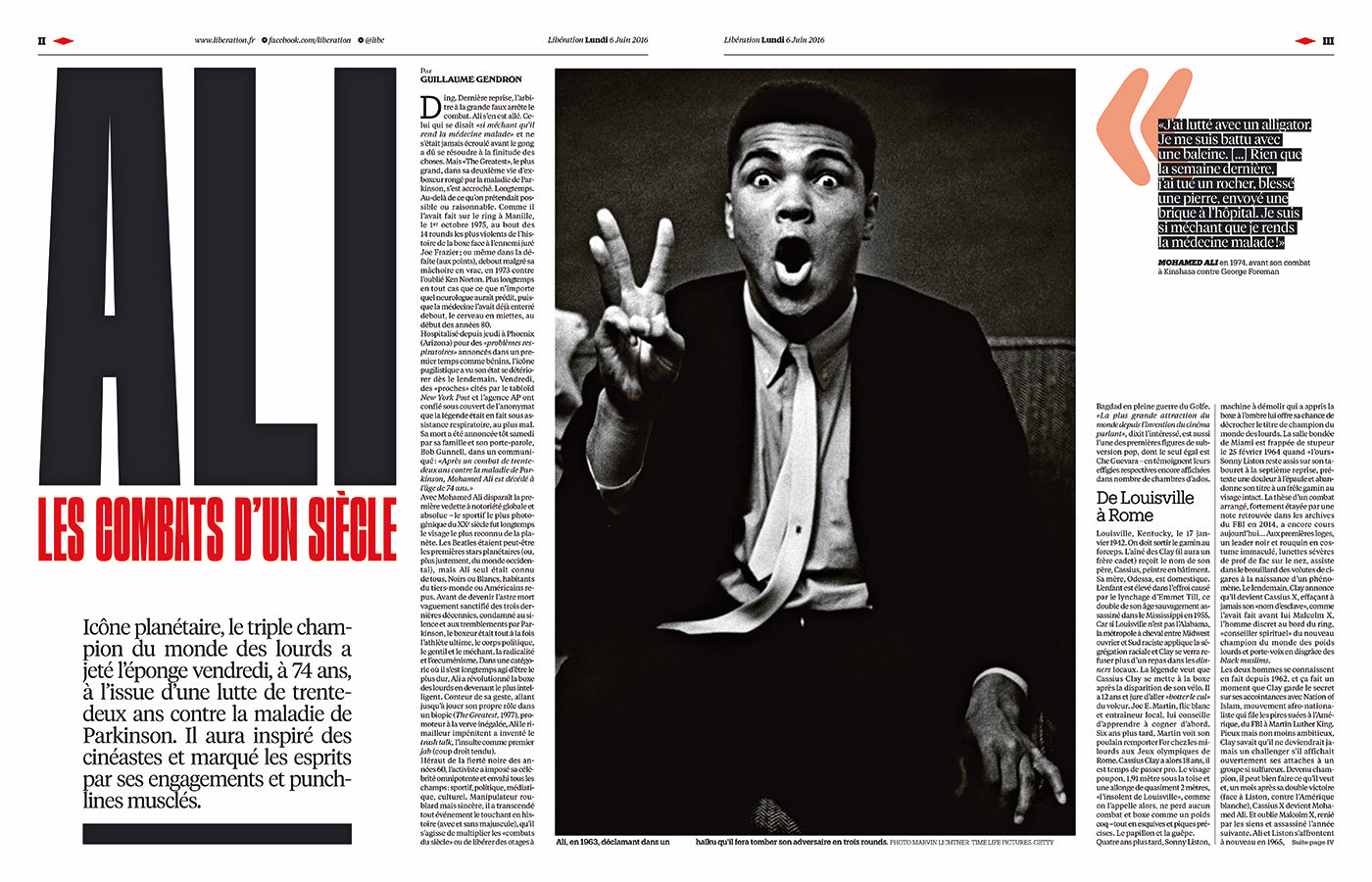 Muhammad Ali in the French newspaper Libération on the occasion of his death in 2016. (Photo: Libération)