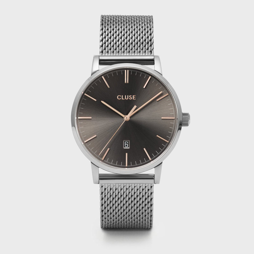 Aravis watch mesh silver dark grey 