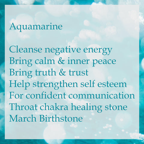 Aquamarine cleanse negative energy bring calm and inner peace crystal meaning on blue background