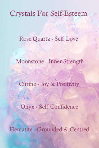 Crystals for self esteem - Rose Quartz, Moonstone, Citrine, Onyx & Hematite