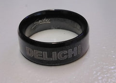 Engraved Black Beveled Men's Promise Ring Band 8MM