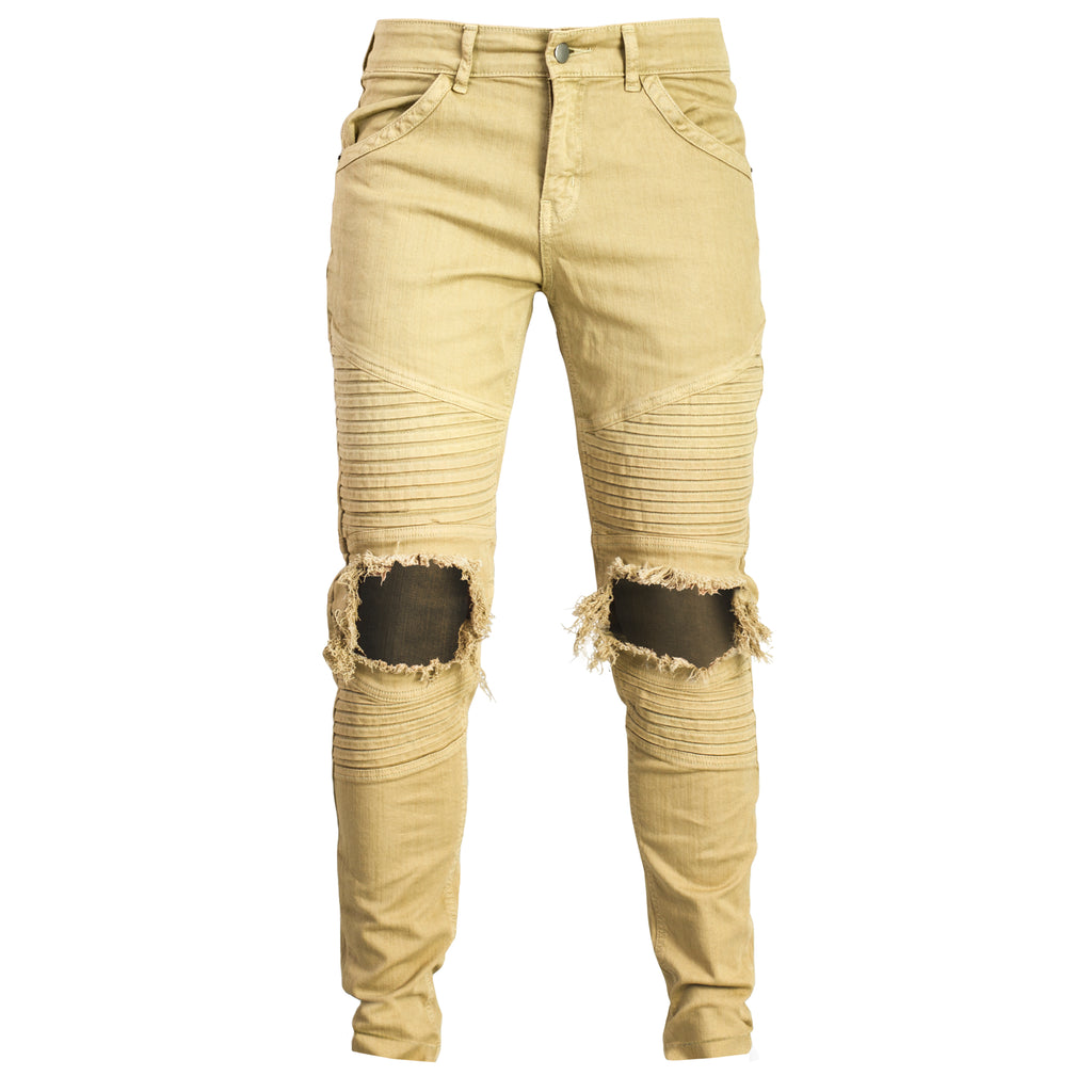 Knee Hole Biker Jeans : Wheat