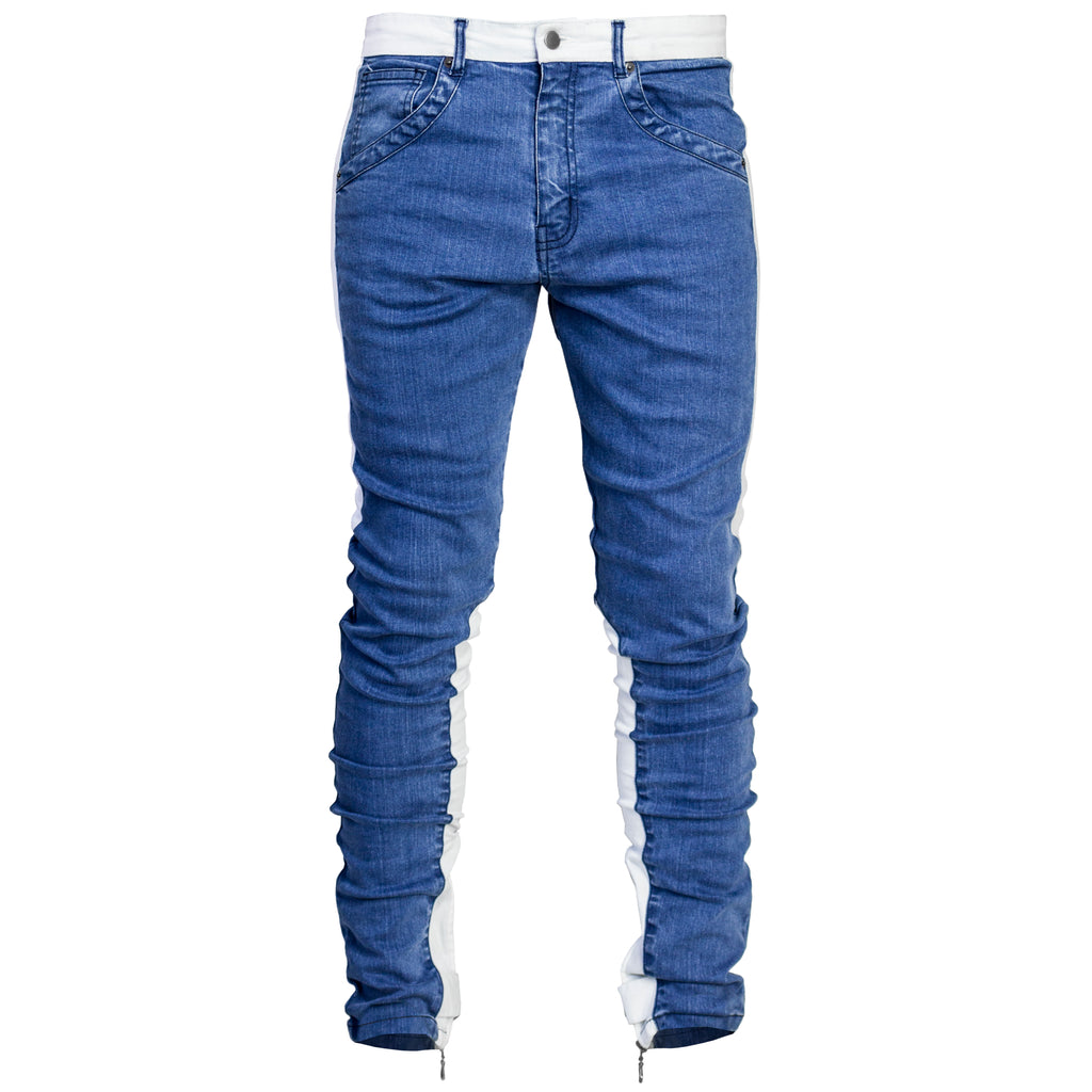 Spear Ankle Zip Jeans : Blue/White