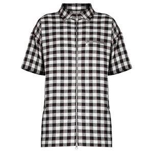 Zipup Shortsleeve : White/Black Flannel