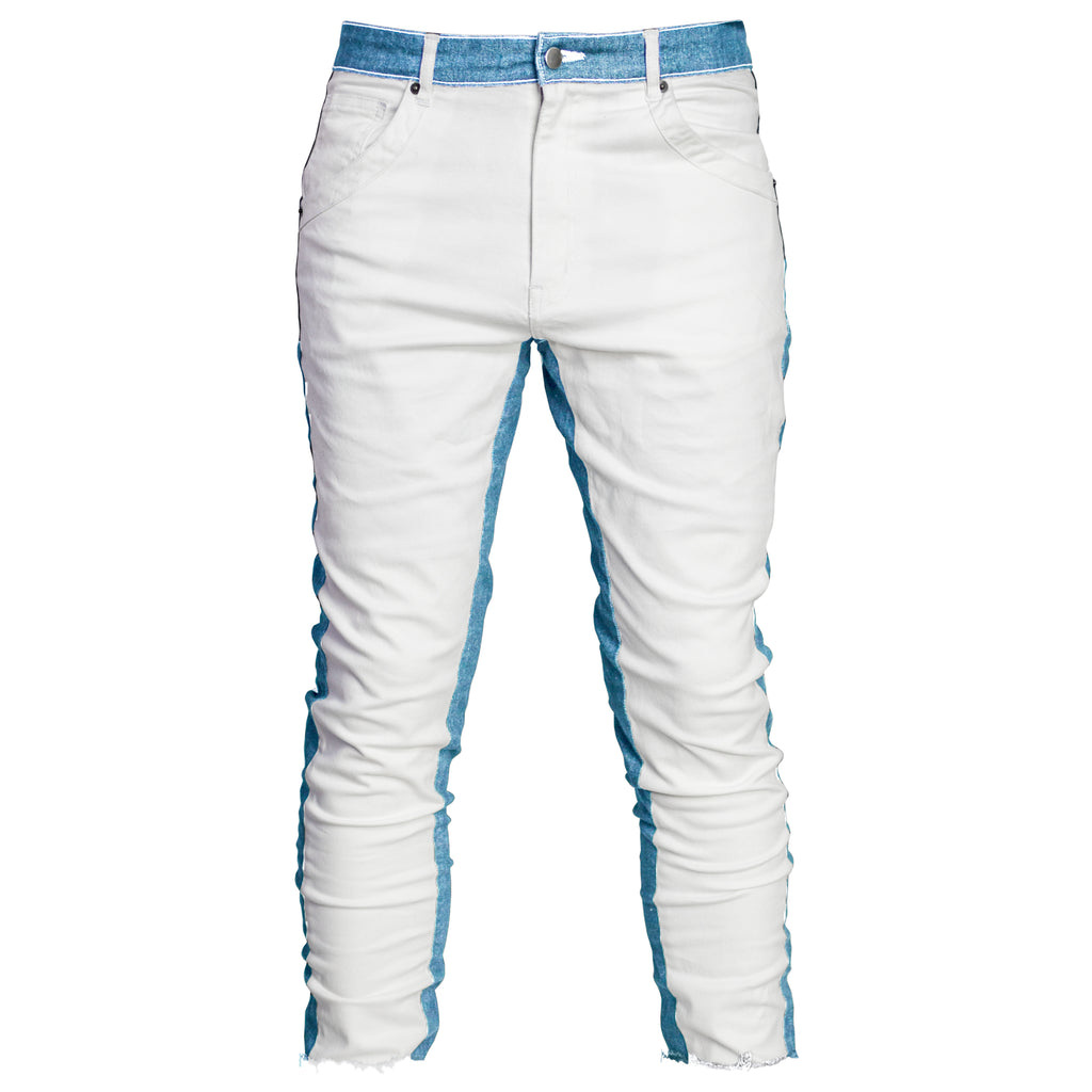 Cropped Track Jeans : White/Blue