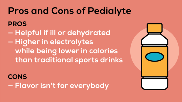 Pedialyte is designed for children, and can be helpful if you are ill or dehydrated. The drink is high in electrolytes and lower in calories than traditional sports drinks. But the flavor isn't for everyone.