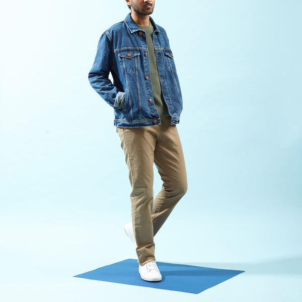 Mens Denim Jacket Chino Autumn Winter Outfit Jumper