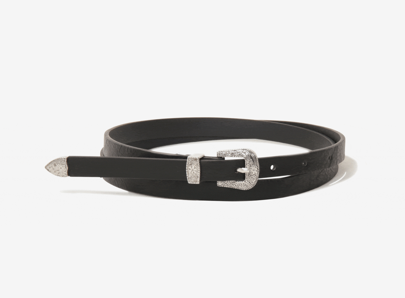 Black Silver Western Buckle Slim Belt