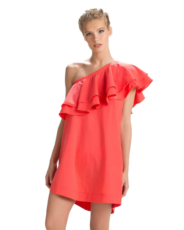 Tangerine One Shoulder Dress By Touche Kayokoko Swimwear