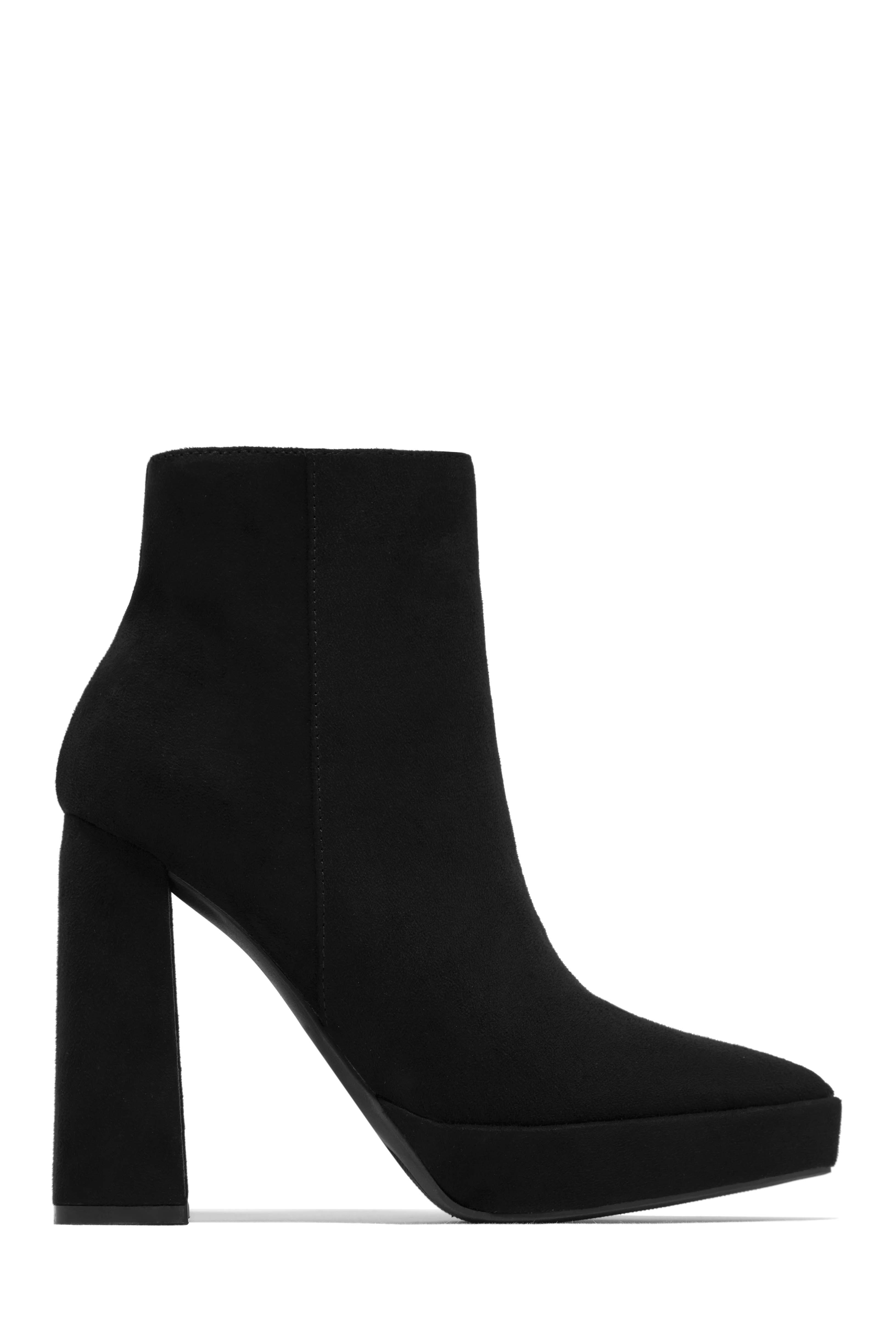 Miss | Black Suede Block Heel Ankle Boots – LOLA