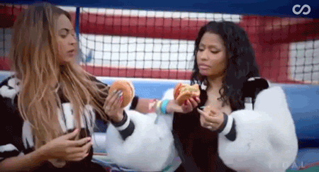Beyonce and Nicki Minaj Eating a Burger