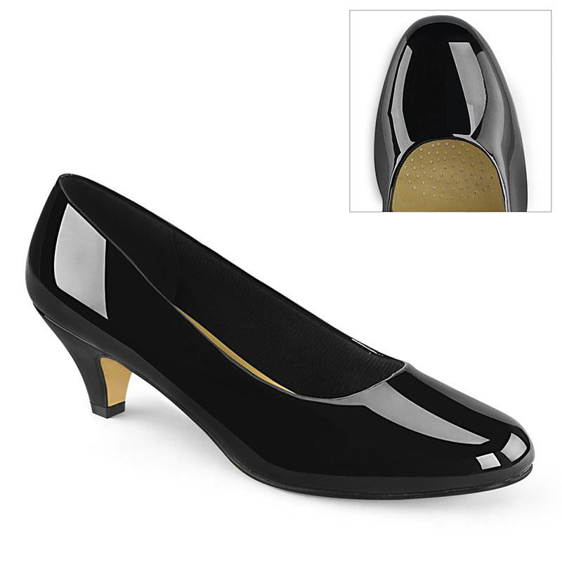 black patent leather kitten heel pumps