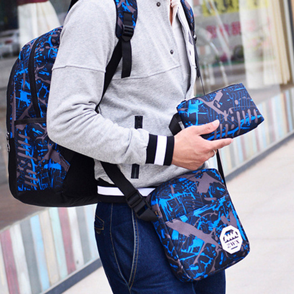 Men's Backpack Set 3Pcs Canvas Brief Large Capacity Preppy Backpack Men's Backpack Set 3Pcs Canvas Brief Large Capacity Preppy Backpack
