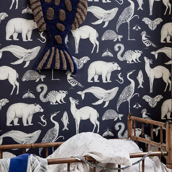 Ferm Living Kids Katie Scott Wallpaper Animals Blue Elenfhant
