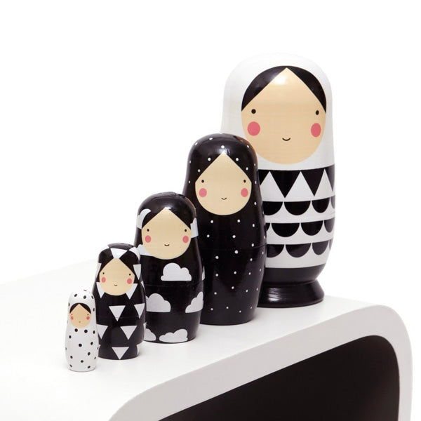 black and white nesting dolls