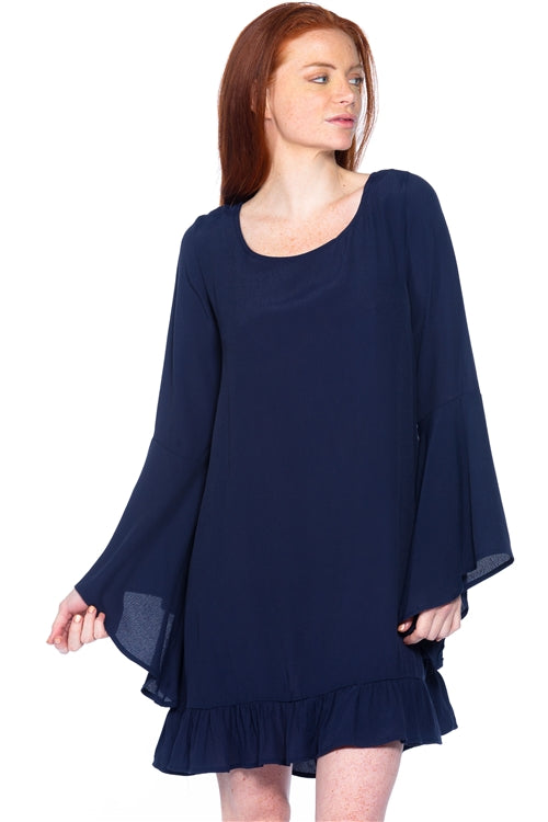 navy blue swing dress with sleeves