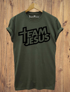 Team Jesus Gospel Slogan Christian Military Green T Shirt