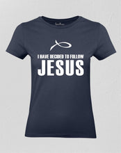 Christian Women T shirt Decided to Follow Jesus Navy tee