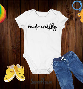 Made Worthy Christian Baby Shower Jesus faith baby Bodysuit