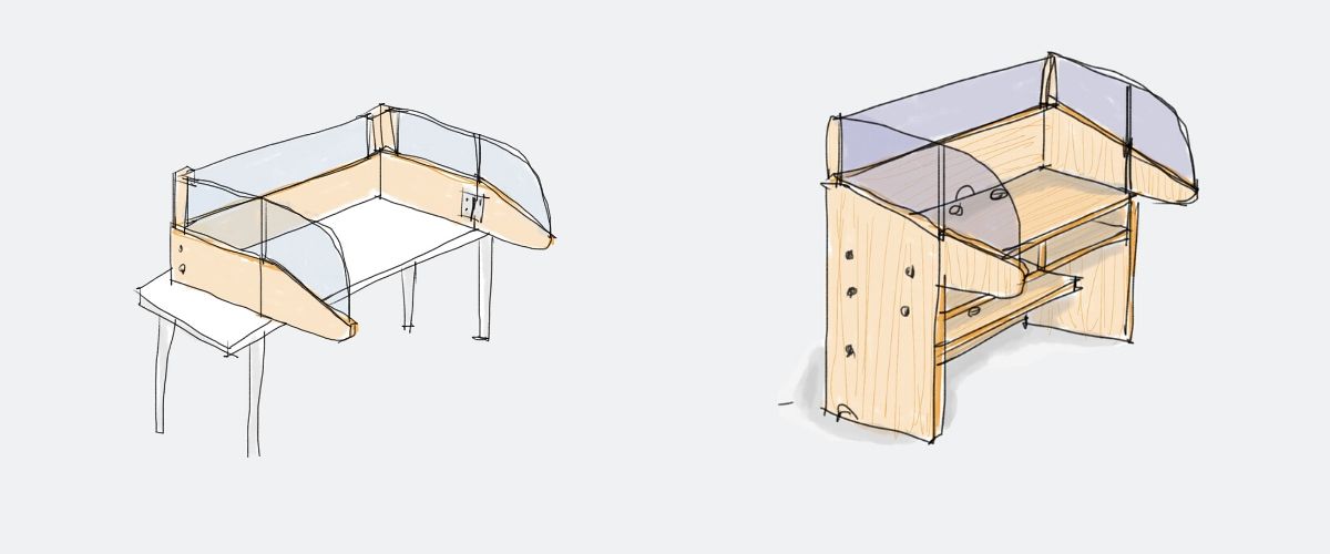 Corner desk assembly stages with labeled parts for construction.