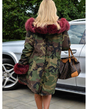 mountainviewsimmentals Thickened Warm Wine Red camouflage Faux Fur Fashion Warm Parka luxury Women Hooded Long Winter Jacket Coat Overcoat Top