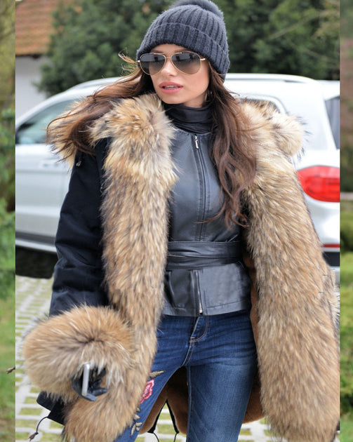 Roiii Womens Winter Luxury Outerwear Long Sleeve Faux Mink Faux Fur Plus Size Hooded Coat 