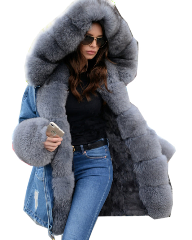 mountainviewsimmentals Women Button Cowboy Faux Fur Collar Winter Warm Long Sleeve Pockets Plu Size Jacket