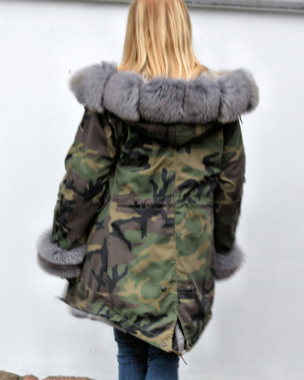 mountainviewsimmentals Thickened Grey Warm Loose  Camouflage Faux Fur Casual Parka Hood Women Hooded Long Winter Jacket Overcoat EU Size 36-50
