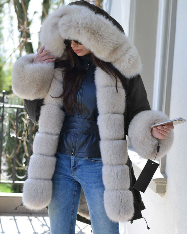 mountainviewsimmentals Thicken Warm Faux Fur Warm Parka Milk White Women Hooded Hip Top Winter Button Jacket Coat Overcoat Size 36-40-48-50