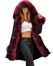 mountainviewsimmentals Women's Thicken Warm Luxury Casual Winter Wine Faux Fur Hooded Plus Size Parka Jacket Coat EU Size 36 38 40 42 44 46 48 50
