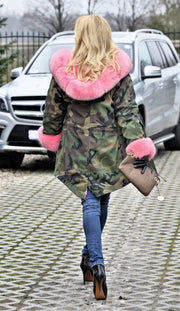 mountainviewsimmentals Thickened Faux Fur Camouflage Hot Pink Parka Women Hooded Long Winter Jacket Overcoat US Plus Size S M L XL XXL 3XL