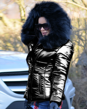 Women Black Short Down Coat Black Fur Warmful Jacket