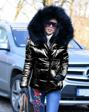 Women Black Short Down Coat Black Fur Warmful Jacket