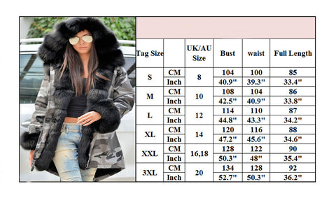 mountainviewsimmentals Thickened Faux Fur Camouflage Casual  Parka Women Hooded Long Winter Jacket Overcoat US Plus Size S M L XL XXL 3XL