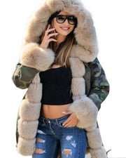 mountainviewsimmentals Thickened Faux Fur Camouflage Black Parka Women Hooded Long Winter Jacket Overcoat