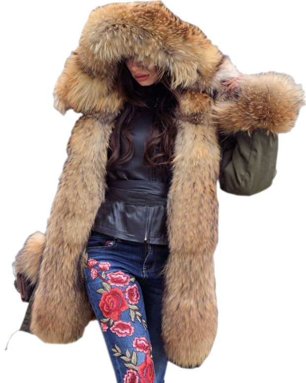 mountainviewsimmentals Thickened Warm Loose Camouflage Brown Faux Fur Casual Parka Fashion Women Hooded Long Winter Jacket Overcoat UK SIZE 8-20