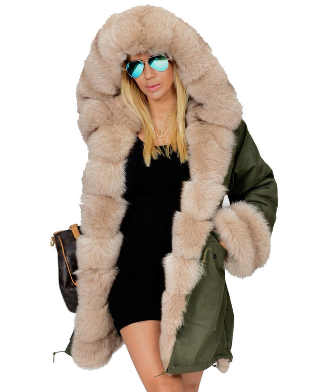 mountainviewsimmentals Thickened Warm Milk Beige Faux Fur Casual Parka Fashion Luxury Women Hooded Long Winter Jacket Overcoat EU SIZE S-2XL-3XL