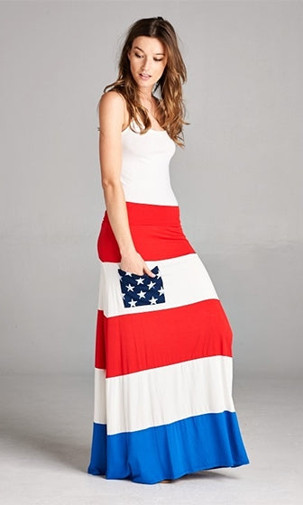 red white and blue maxi skirt