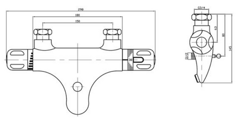 Wall Mounted(with flanges) Thermostatic Bath Shower Mixer without Kit, HP 1 [1271W/M]