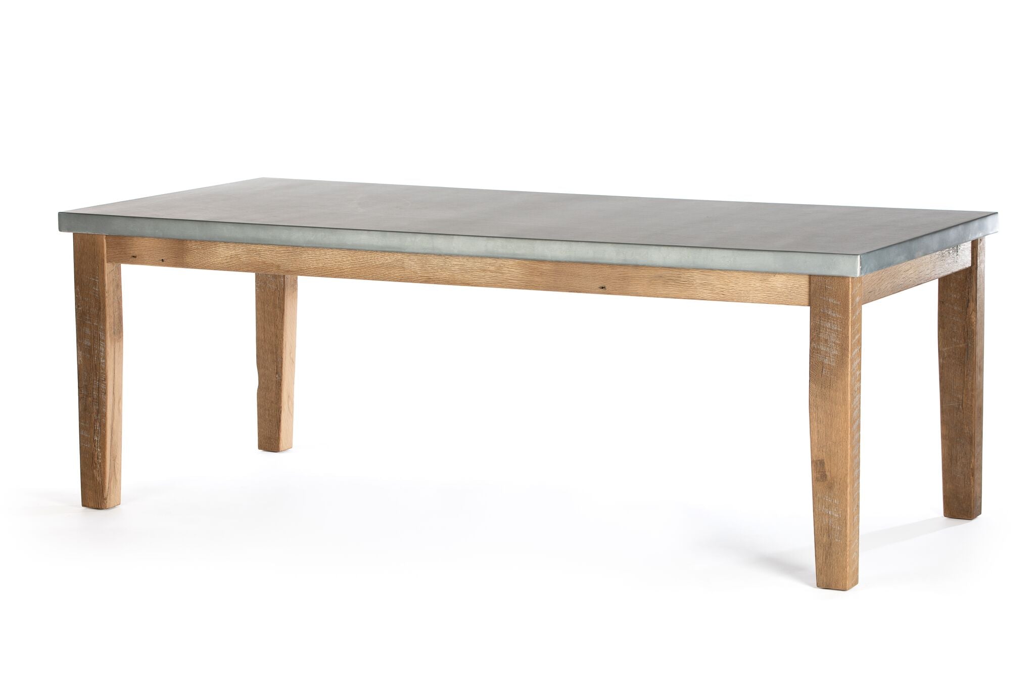 Zinc Rectangular Table | Cambridge Table | CLASSIC | Natural Reclaimed Oak | CUSTOM SIZE 72"L 42"W 30"H | 1.5" Standard | Edge Profile : Single Row of Rivets
